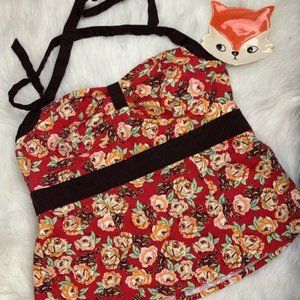 Torrid red floral yellow roses halter top size 2